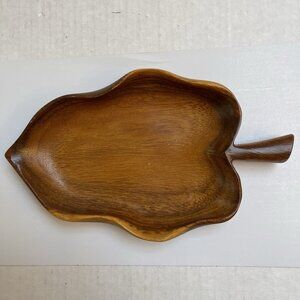 Monkey Pod Wood Small Leaf Tray Trinket Dish Tropical MCM Farmhouse Hawaii Made